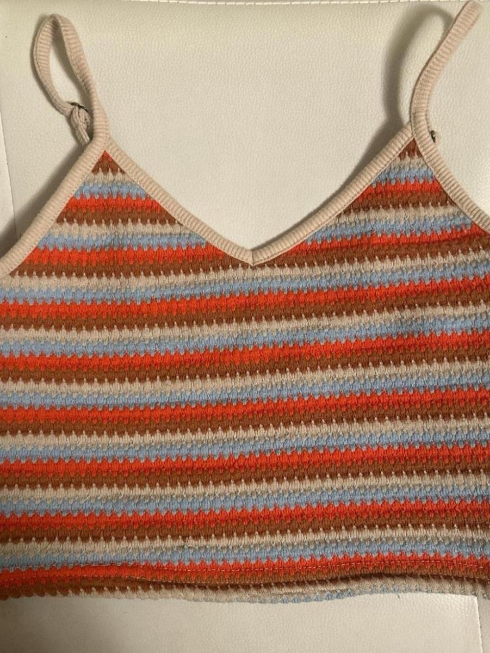 Roxy Striped Knit Crop Top in Orange, Blue, Brown, Cream